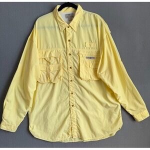 Hook & Tackle Outfitters Shirt Men XL Yellow Button Up Long Sleeve Fishing